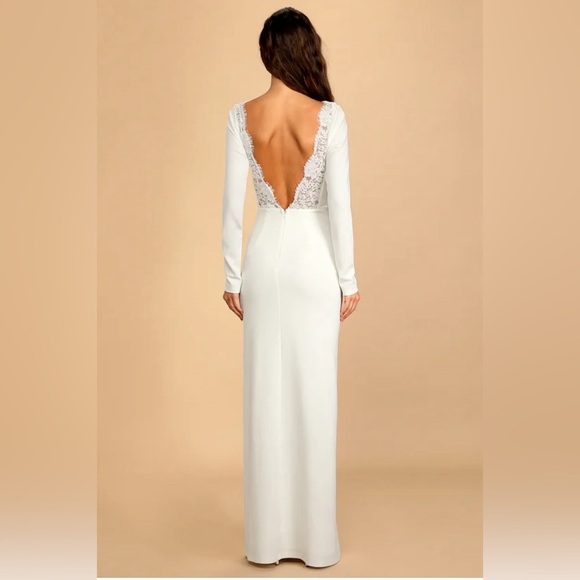 Lulus White Long Sleeve Lace V back Wedding dress Sz Small #343 - Picture 3 of 10